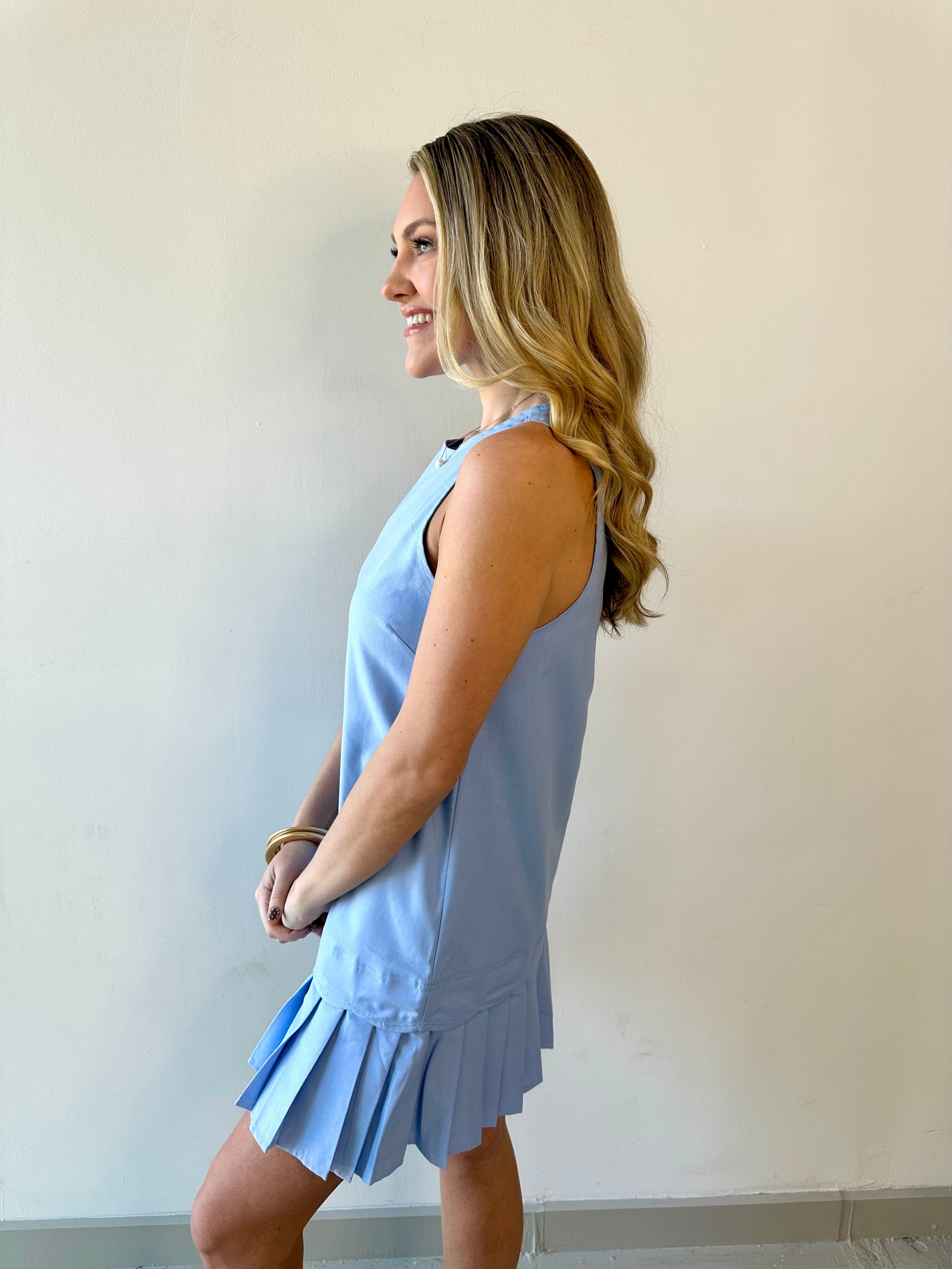 Pleat Detail Linen Dress