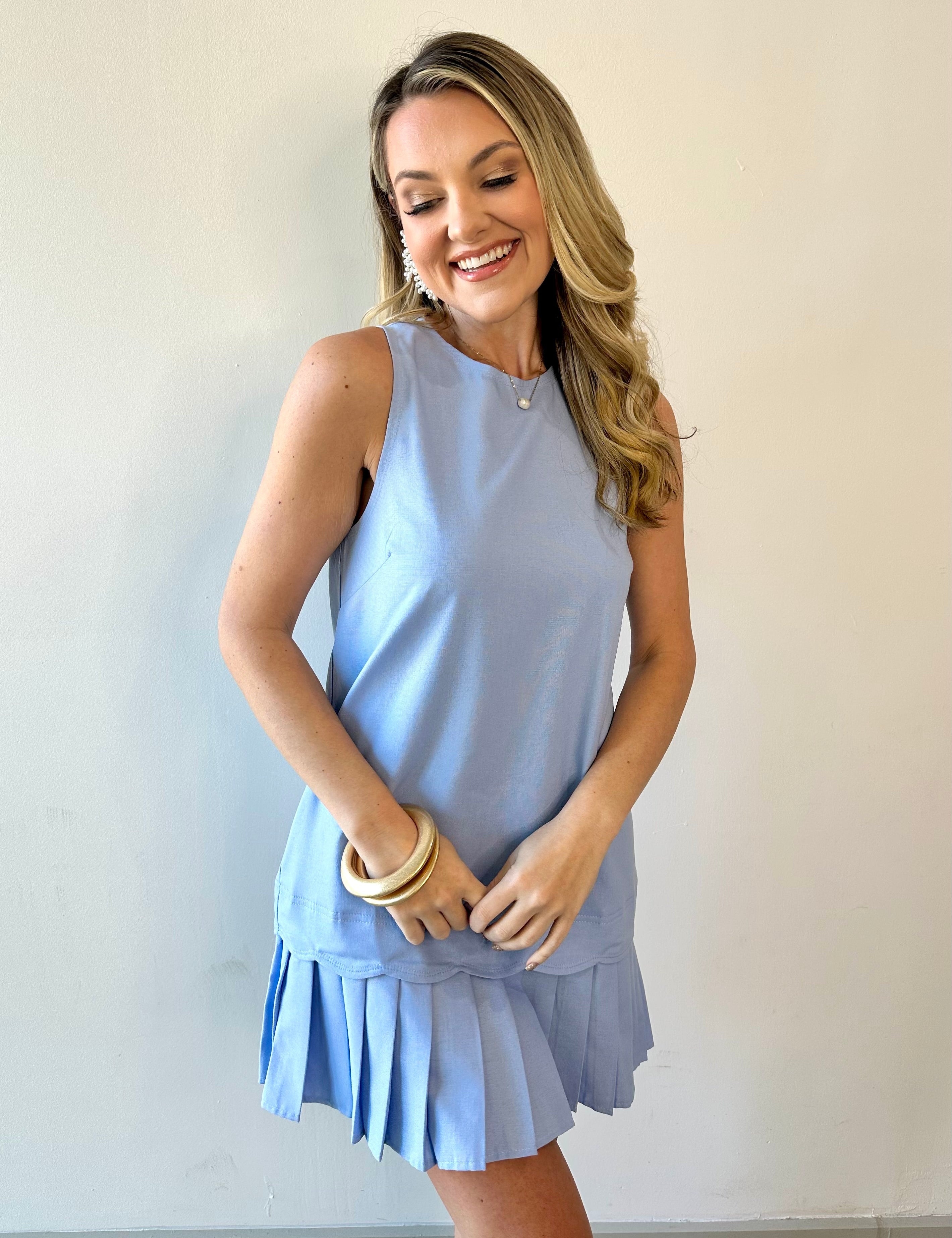 Pleat Detail Linen Dress