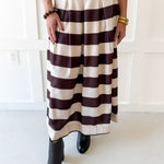 Pleated A-Line Striped Midi Skirt