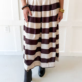 Pleated A-Line Striped Midi Skirt
