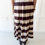 Pleated A-Line Striped Midi Skirt