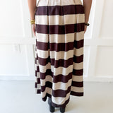Pleated A-Line Striped Midi Skirt
