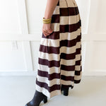 Pleated A-Line Striped Midi Skirt