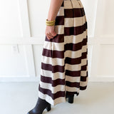 Pleated A-Line Striped Midi Skirt