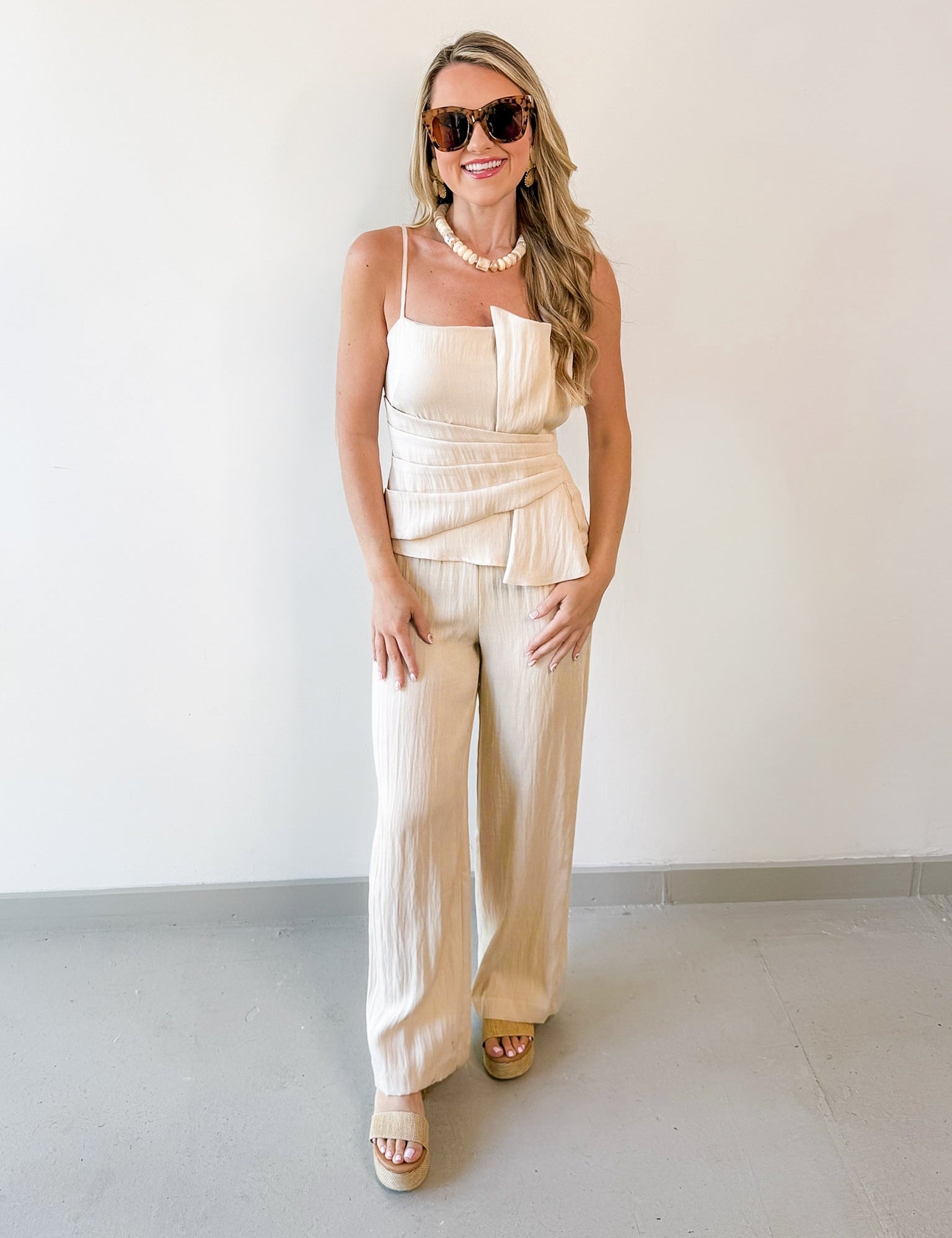 Pleated Bow Top & Pant Set