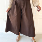 Pleated Cullotte Pants- Brown