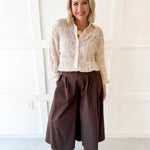 Pleated Cullotte Pants- Brown