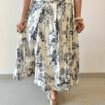 Pleated Print Midi Skirt