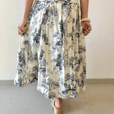 Pleated Print Midi Skirt