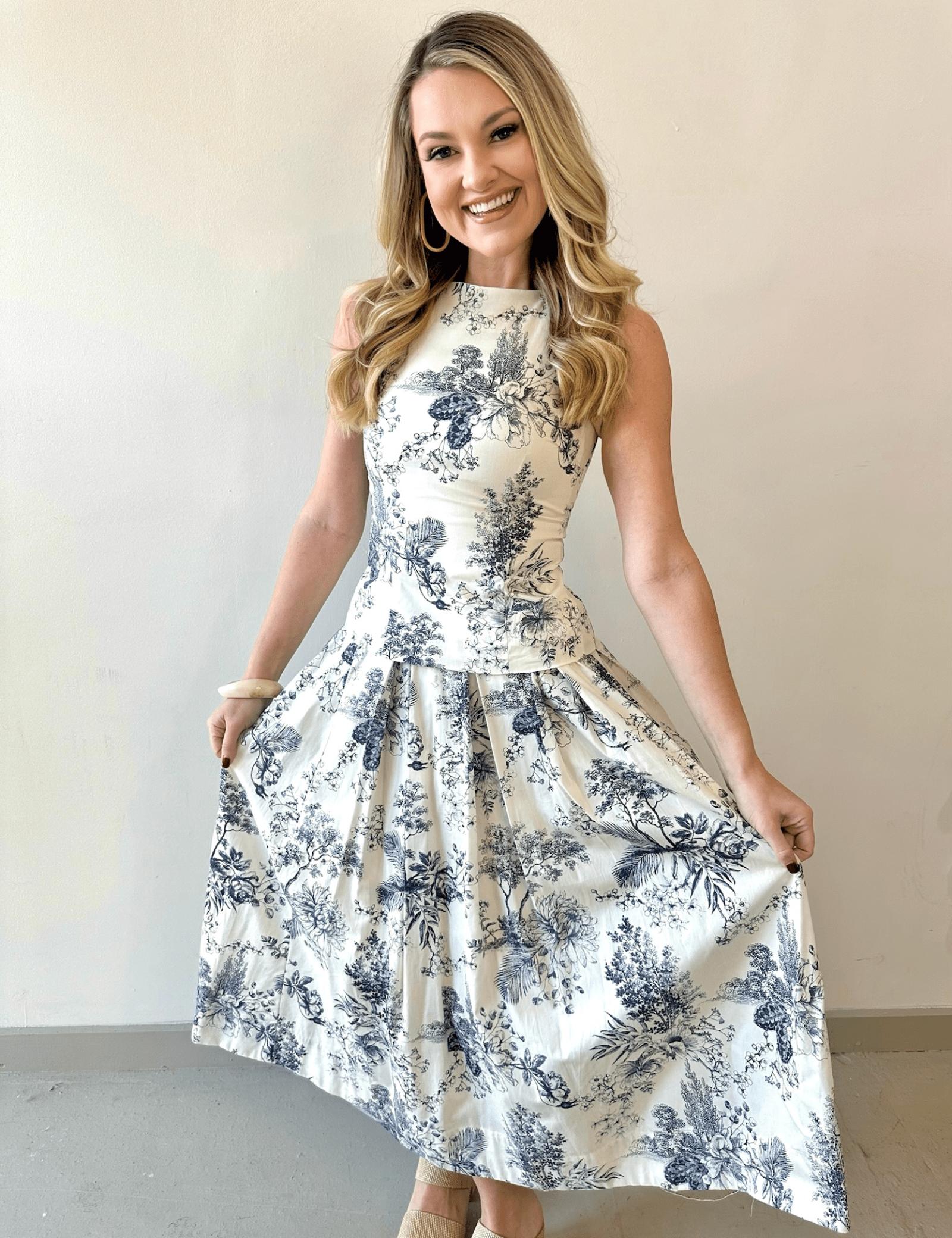 Pleated Print Midi Skirt