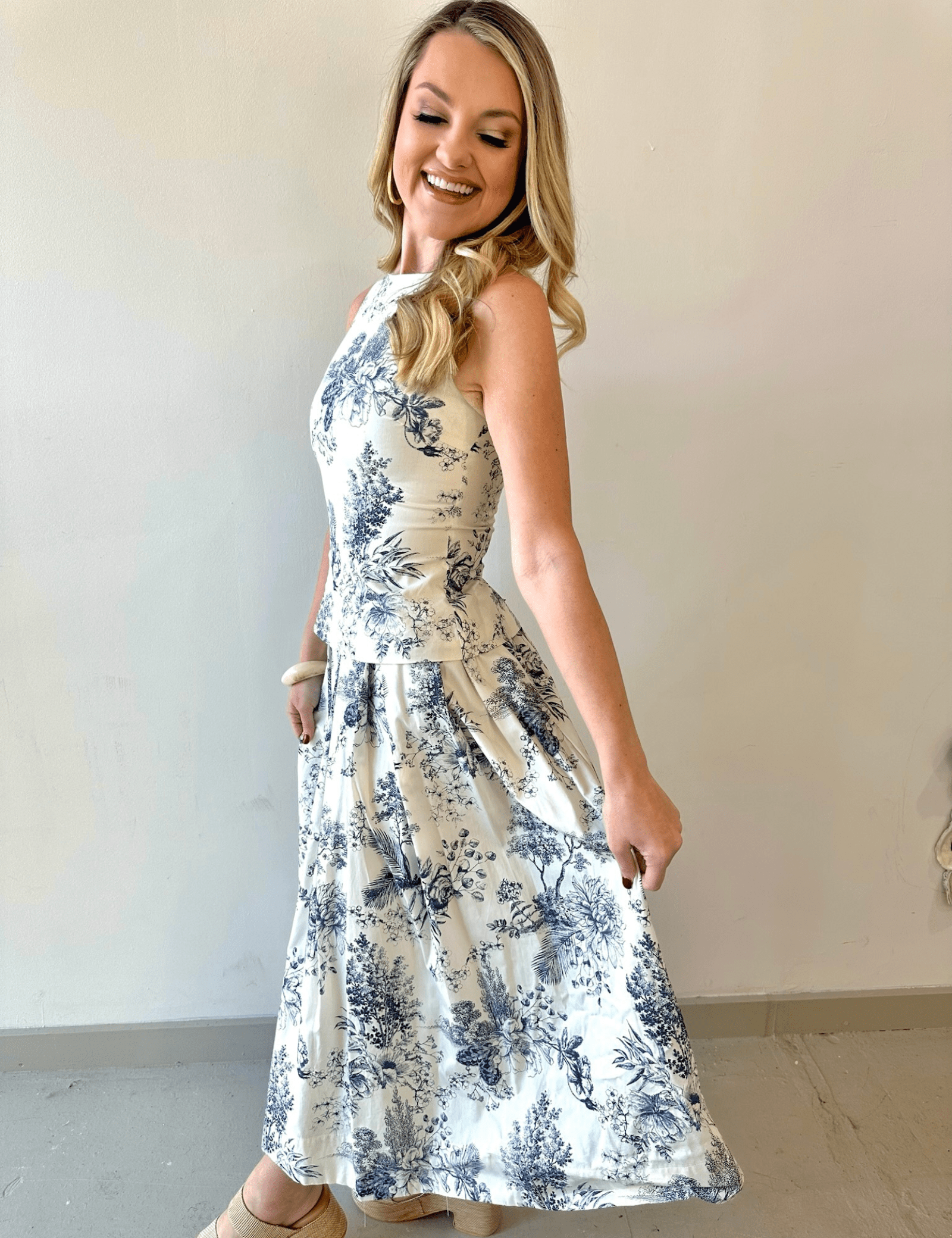 Pleated Print Midi Skirt