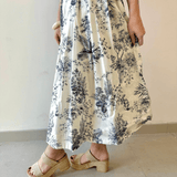 Pleated Print Midi Skirt