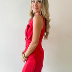 Pleated Red Bow Dress