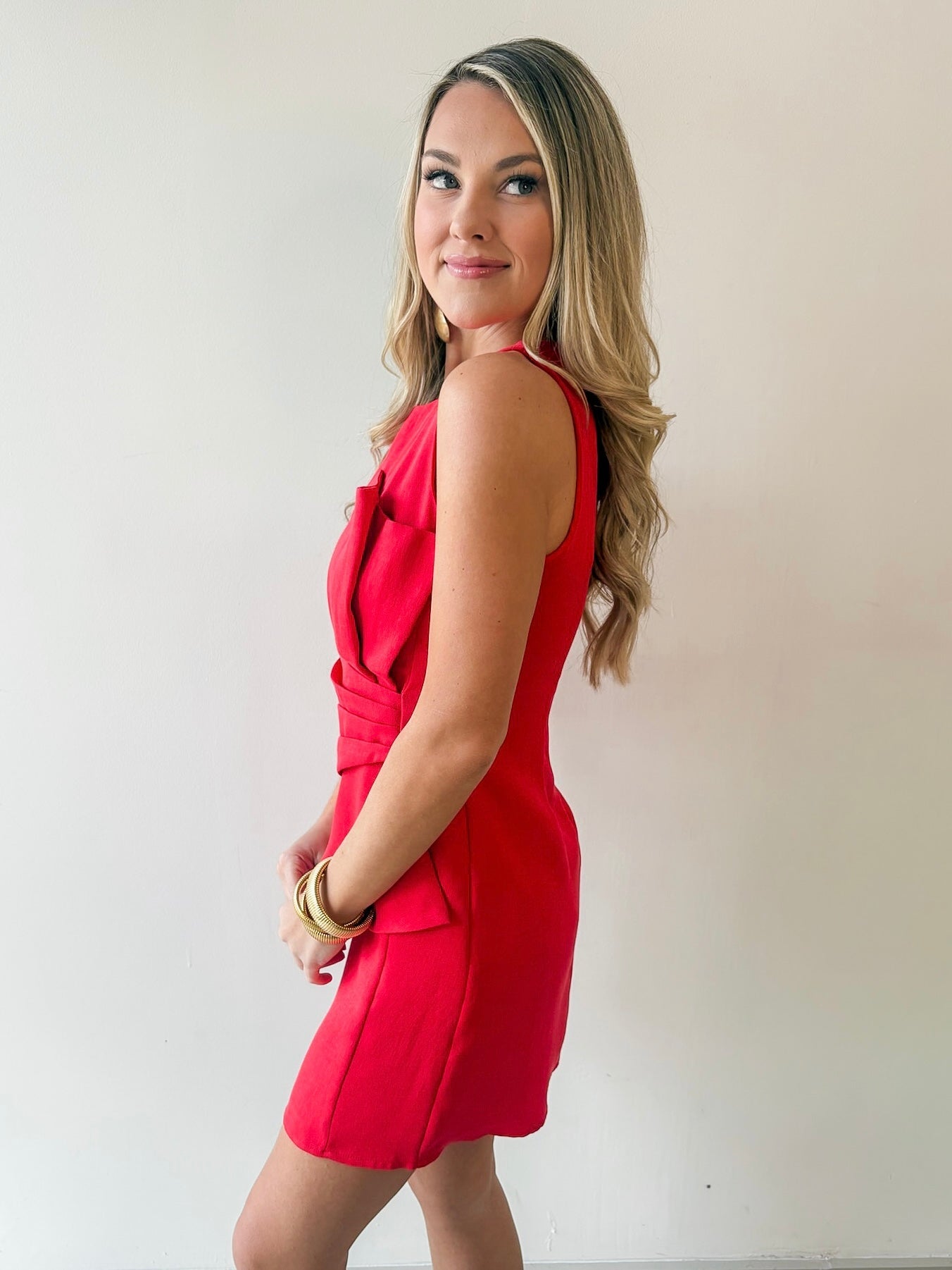 Pleated Red Bow Dress