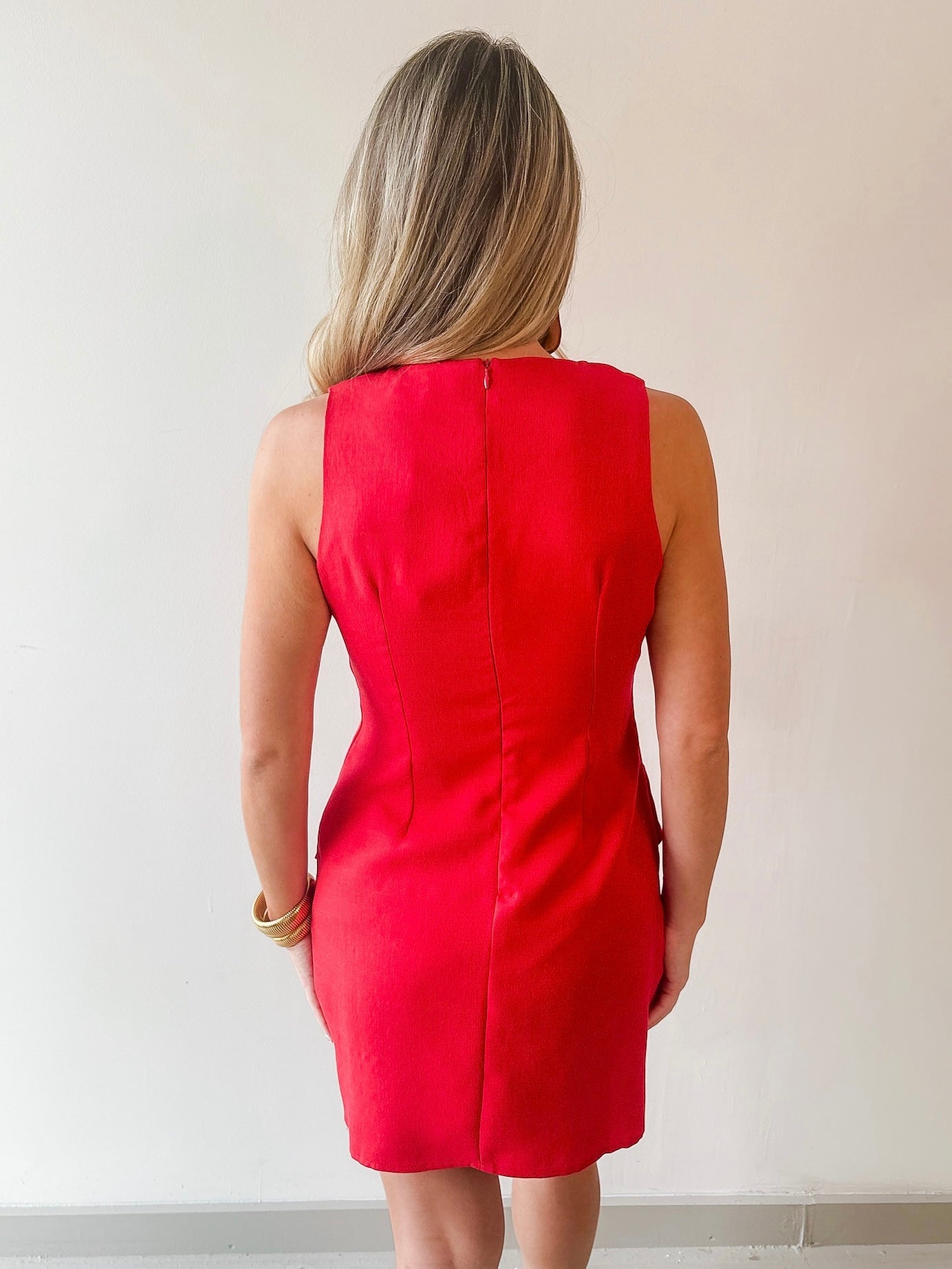 Pleated Red Bow Dress
