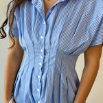 Pleated Stripe Dress - Blue