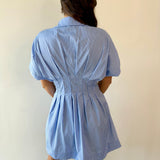 Pleated Stripe Dress - Blue