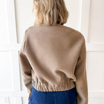 Pleather Trimmed Zip Front Jacket- Milk Tea