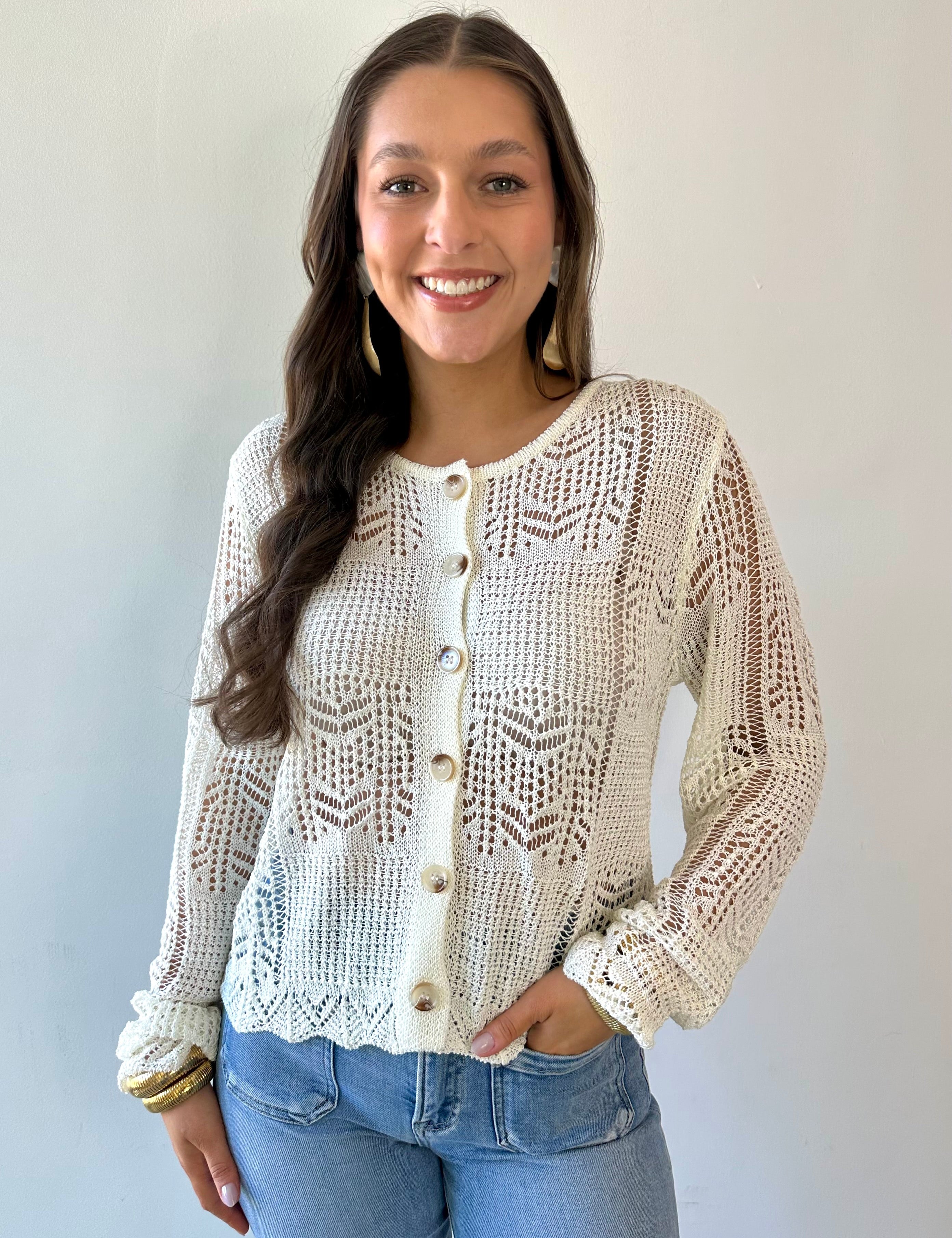 Pointelle Knit Cardigan