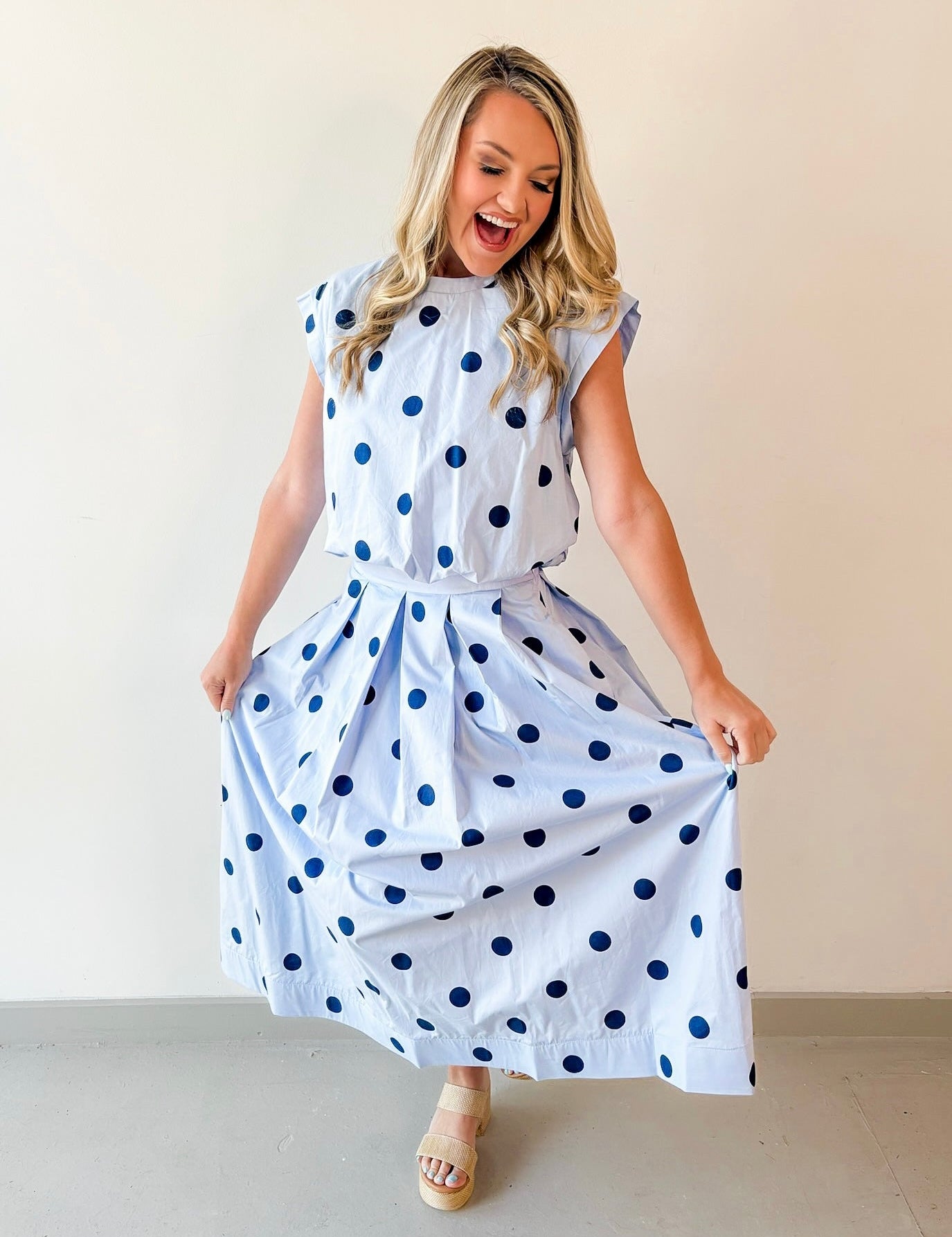 Polka Bubble Crop Top and Skirt Set