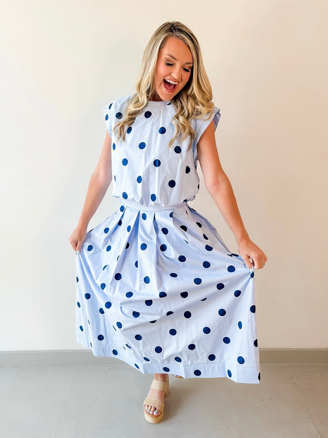 Polka Bubble Crop Top and Skirt Set