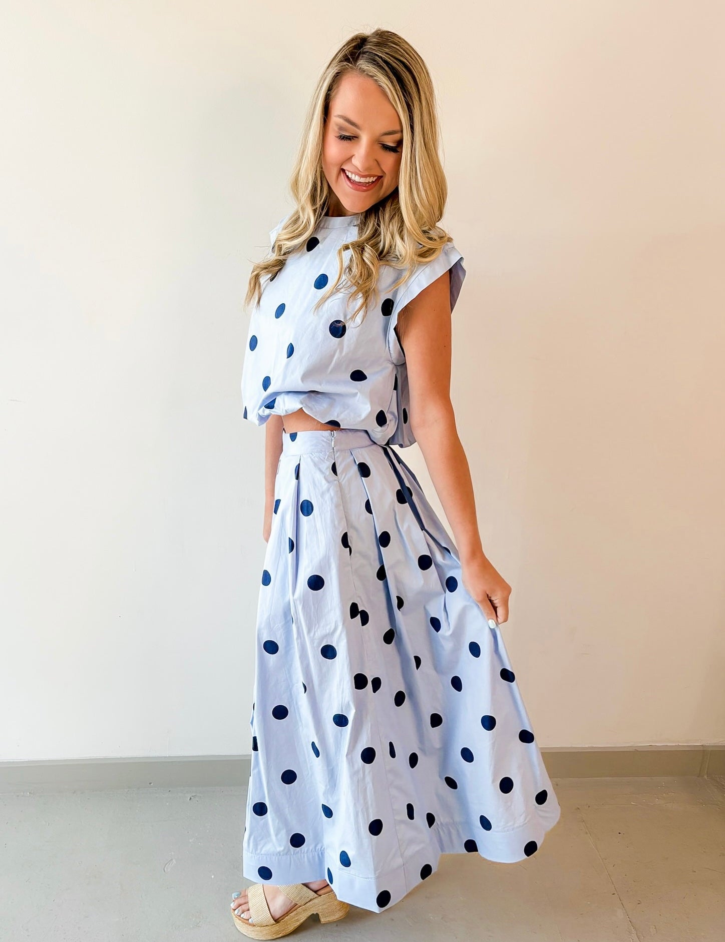 Polka Bubble Crop Top and Skirt Set