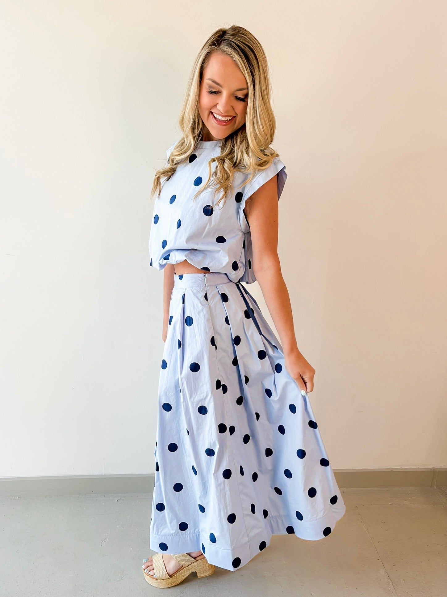 Polka Bubble Crop Top and Skirt Set