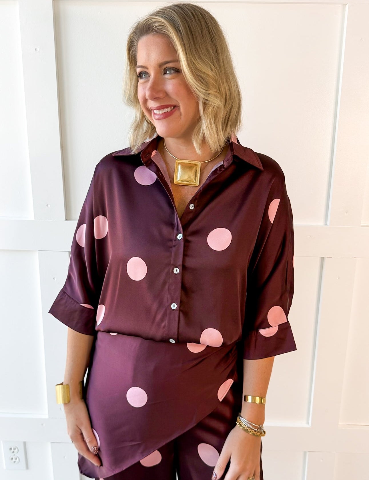 Polka dot Blouse- Burgandy
