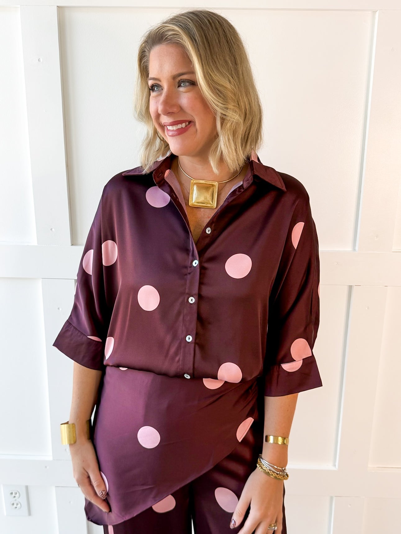 Polka dot Blouse- Burgandy
