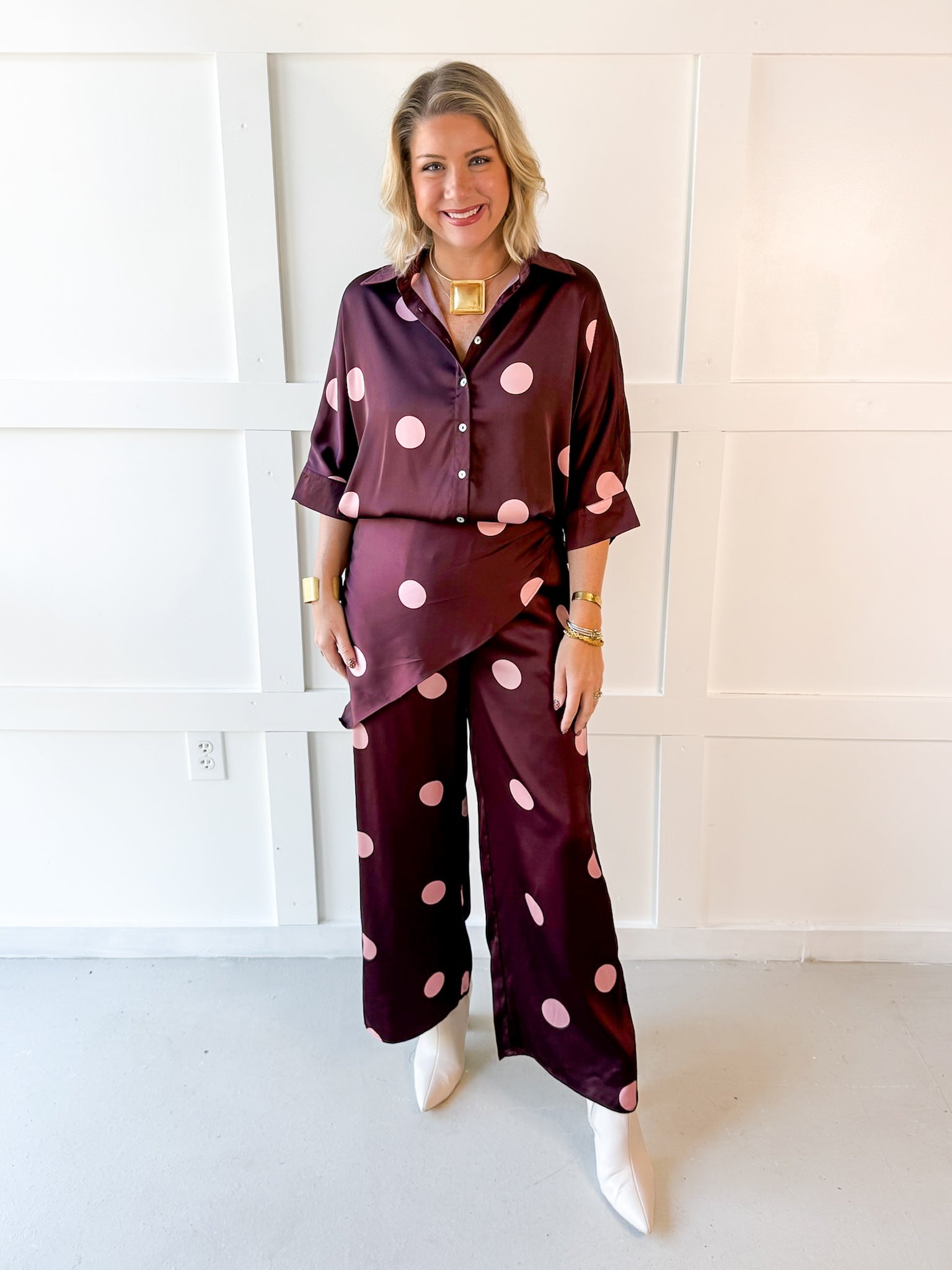 Polka dot Blouse- Burgandy