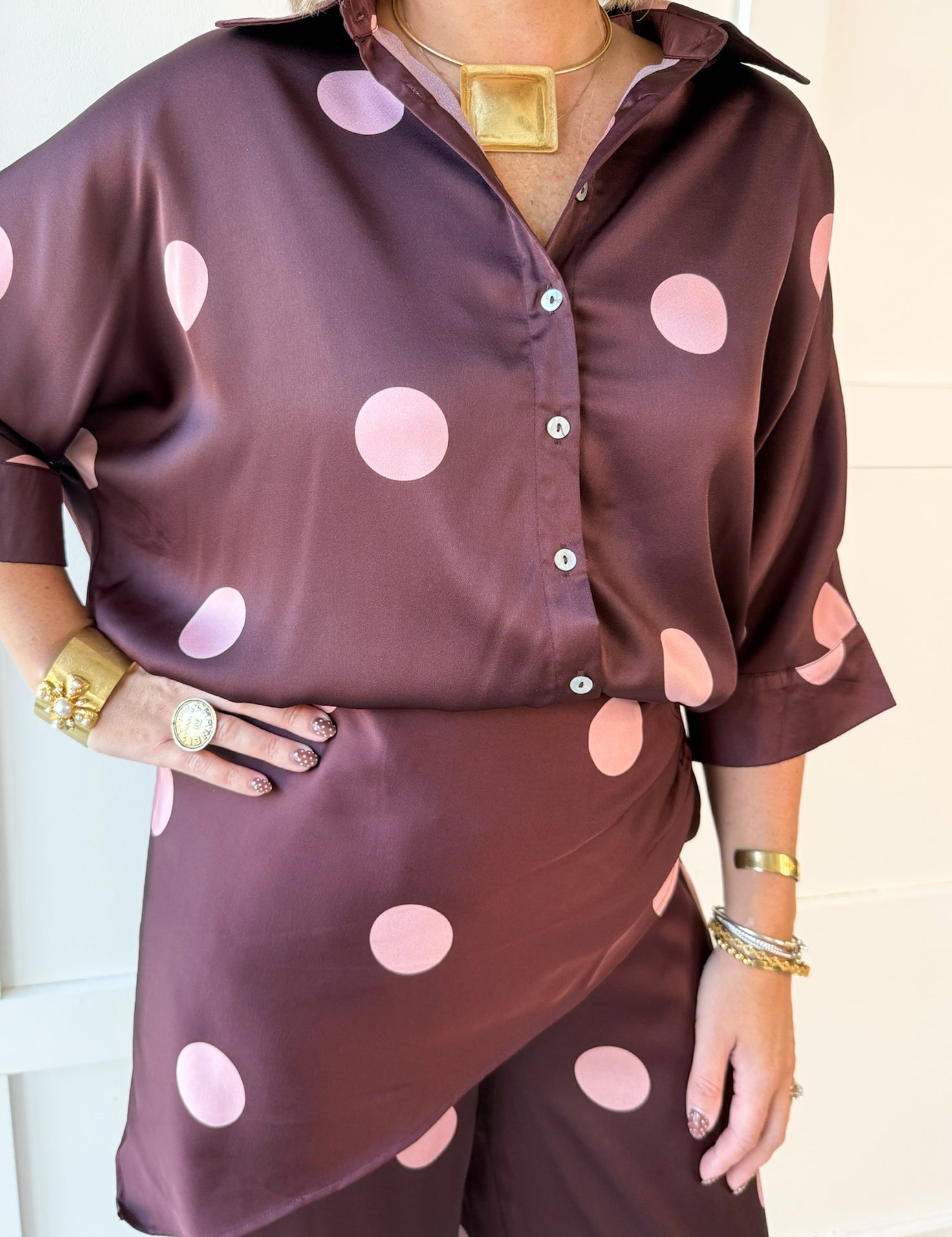 Polka dot Blouse- Burgandy