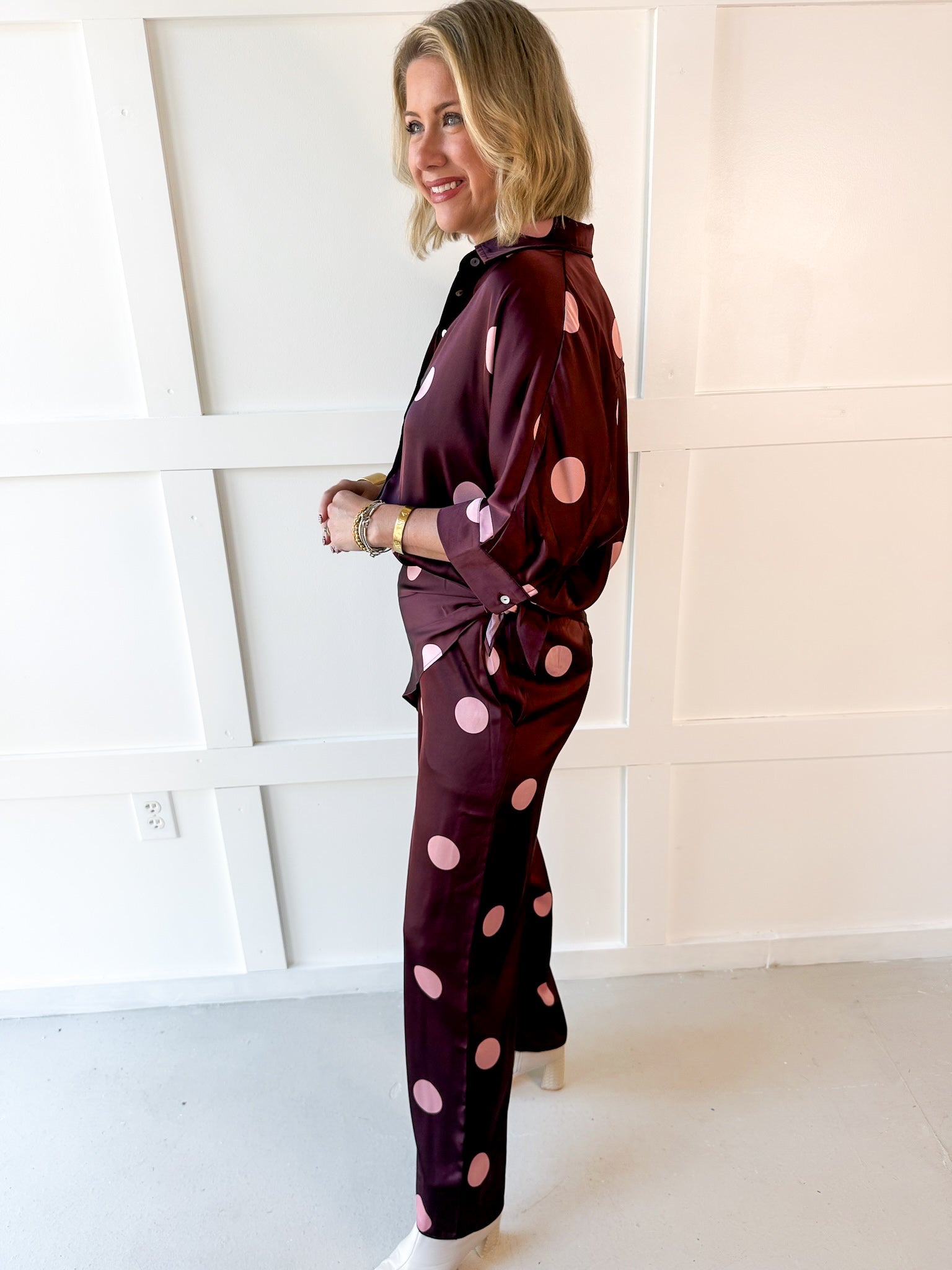Polka dot Blouse- Burgandy