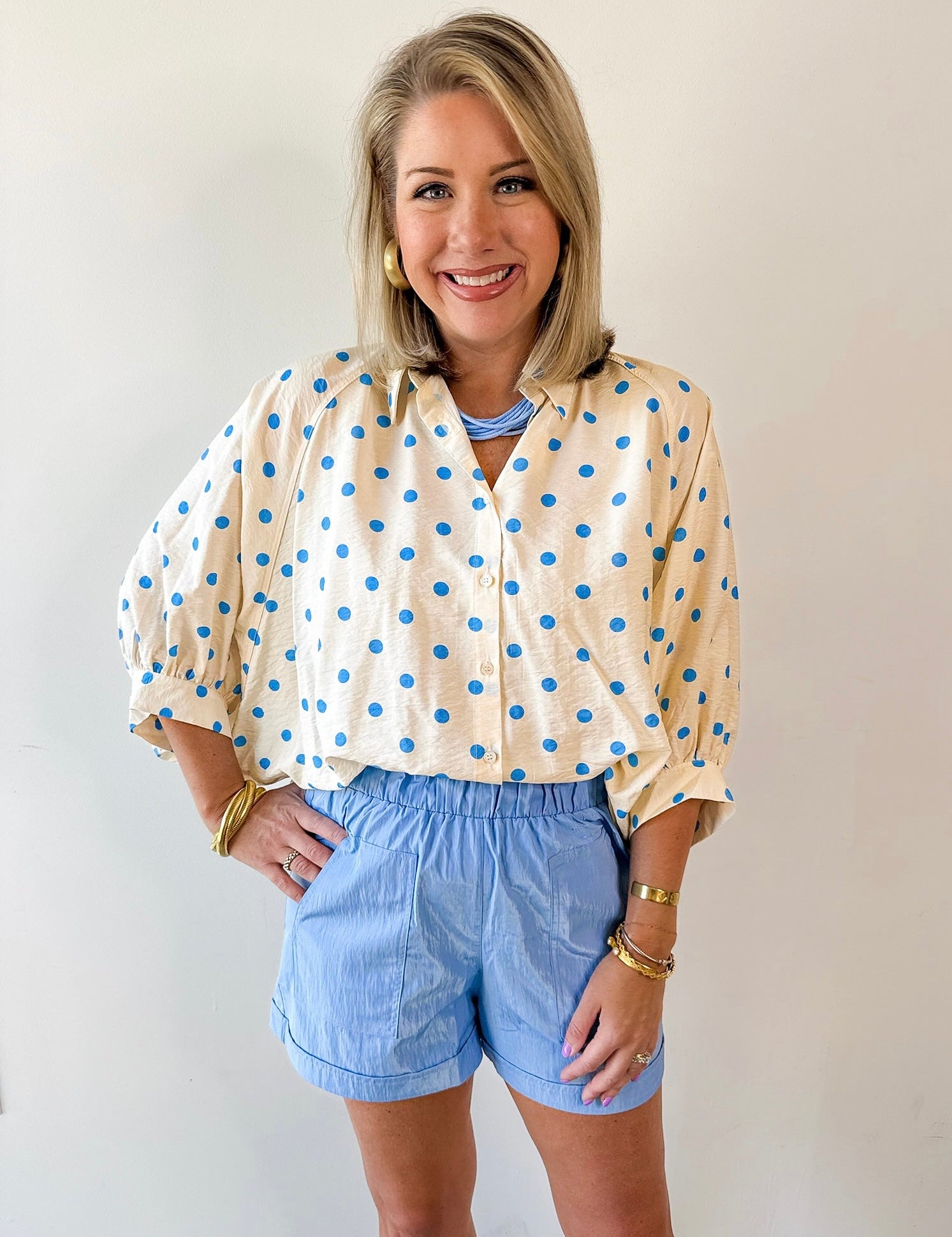 Polka Dot Button Front Shirt