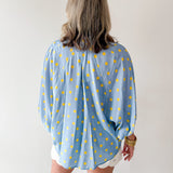Polka Dot Button Front Shirt - Blue/Yellow