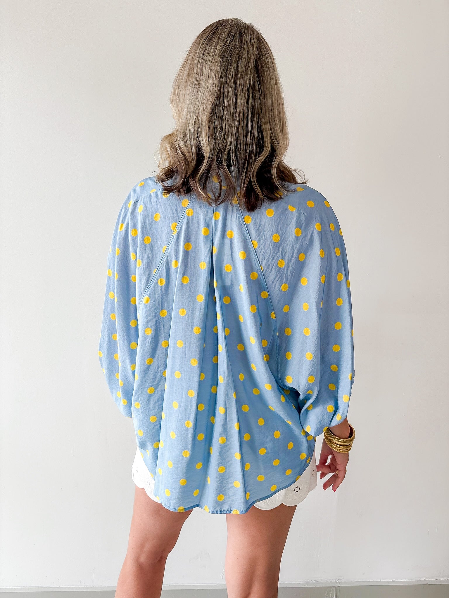 Polka Dot Button Front Shirt - Blue/Yellow