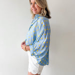 Polka Dot Button Front Shirt - Blue/Yellow