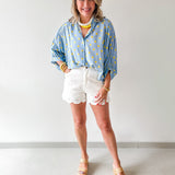 Polka Dot Button Front Shirt - Blue/Yellow