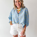 Polka Dot Button Front Shirt - Blue/Yellow