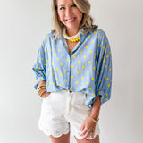 Polka Dot Button Front Shirt - Blue/Yellow