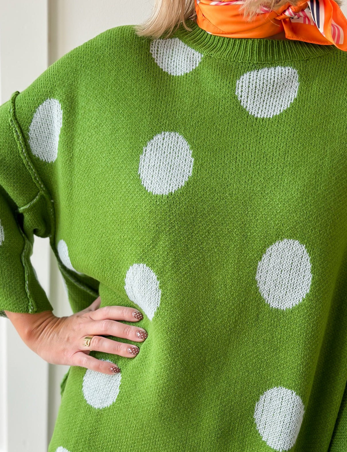 Polka dot Flare Sleeve Sweater- Green