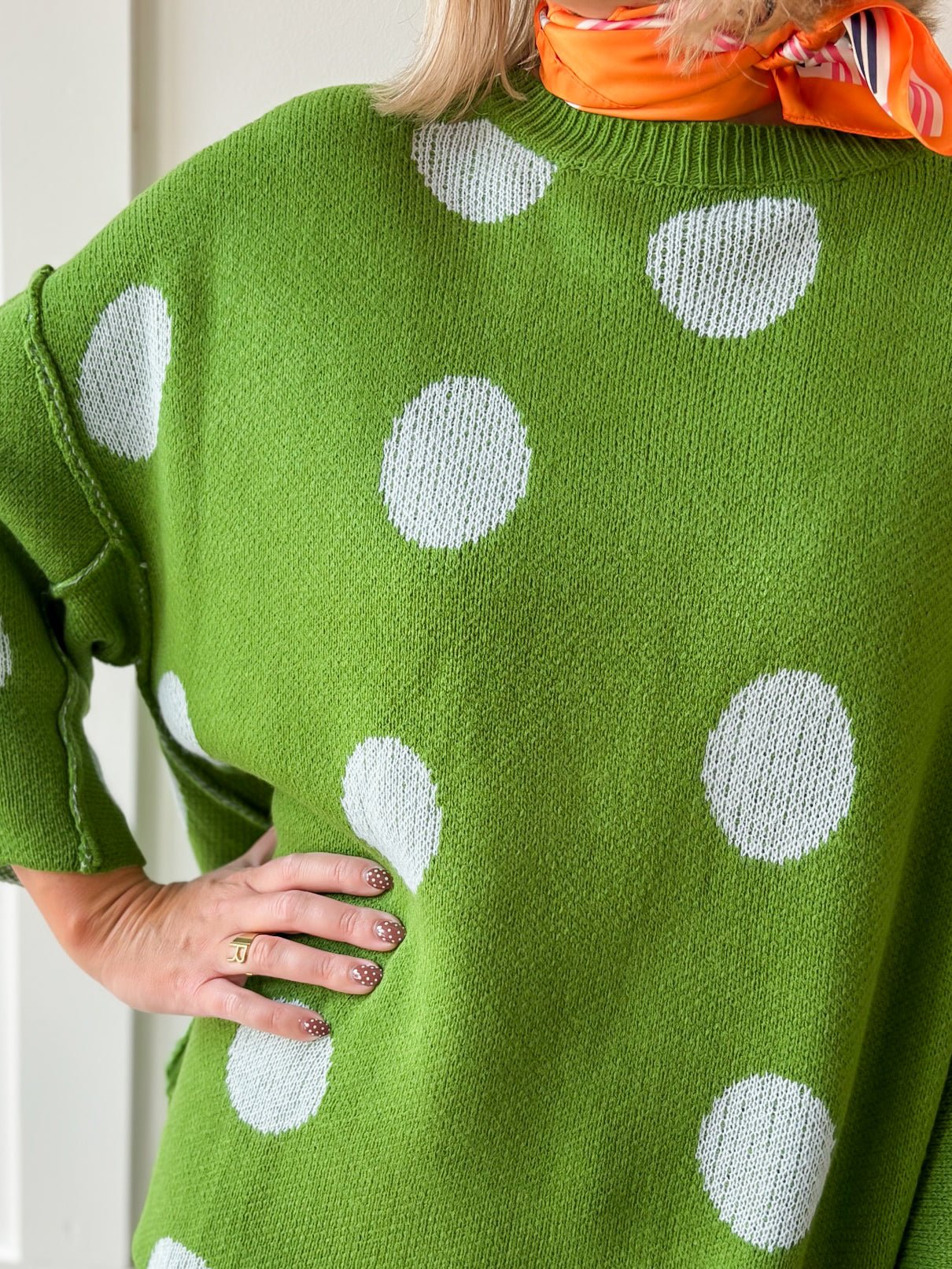 Polka dot Flare Sleeve Sweater- Green