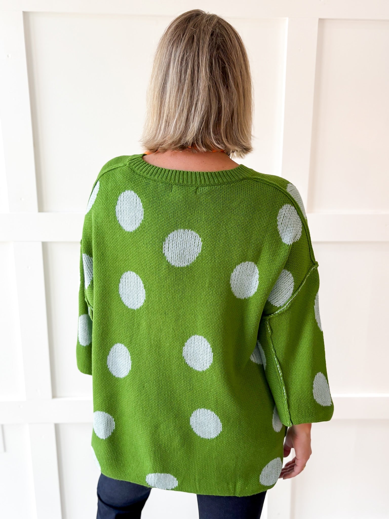 Polka dot Flare Sleeve Sweater- Green