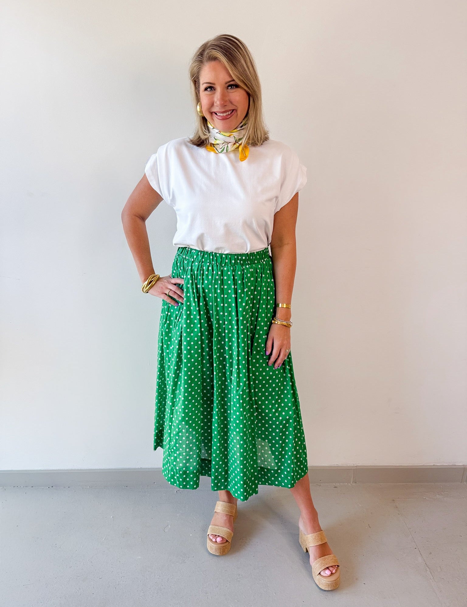 Polka Dot Flowy Midi Skirt