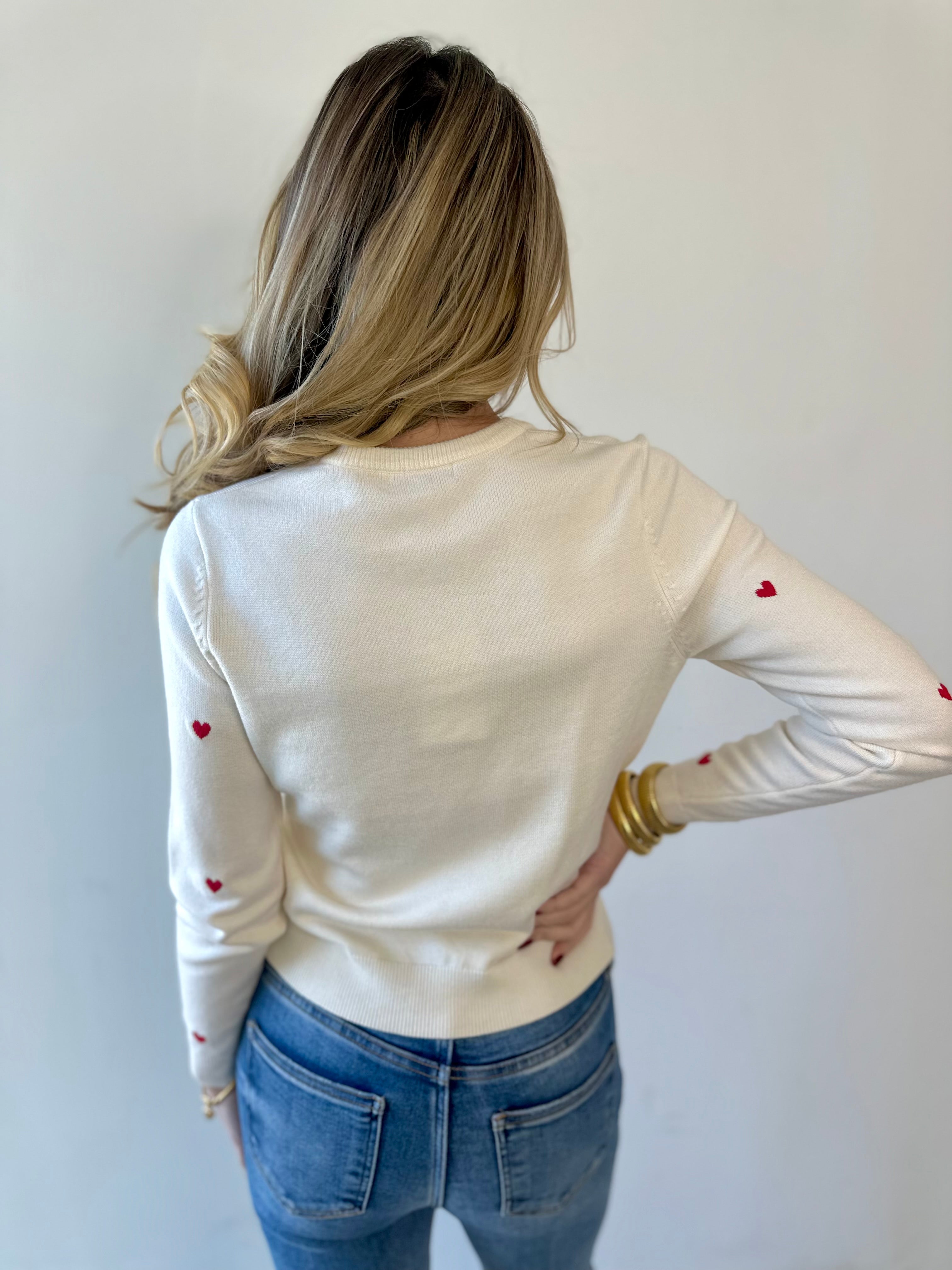 Polka Dot Heart Sweater - Red/Cream