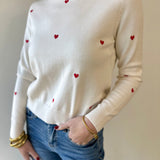 Polka Dot Heart Sweater - Red/Cream