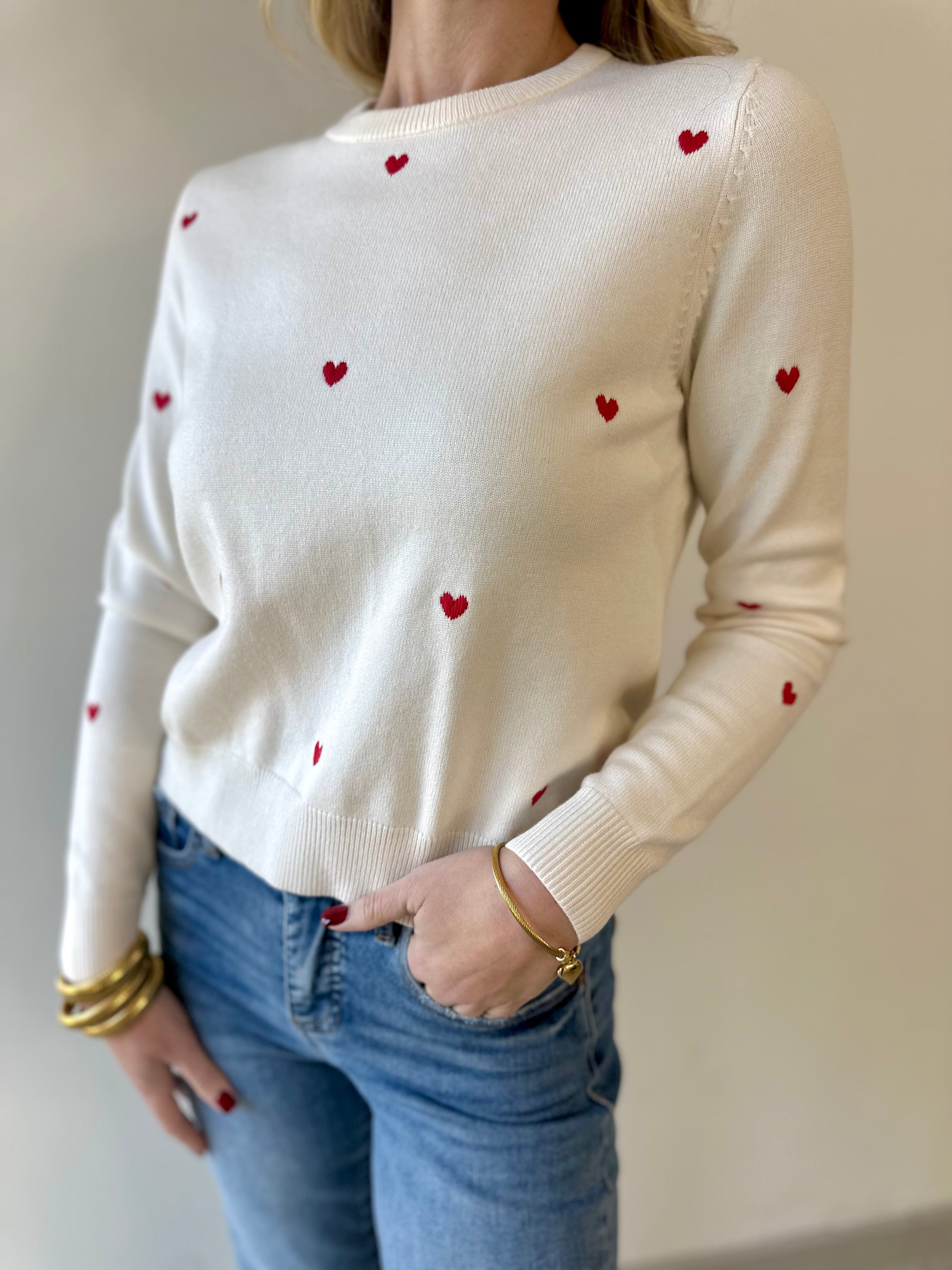 Polka Dot Heart Sweater - Red/Cream