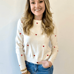 Polka Dot Heart Sweater - Red/Cream