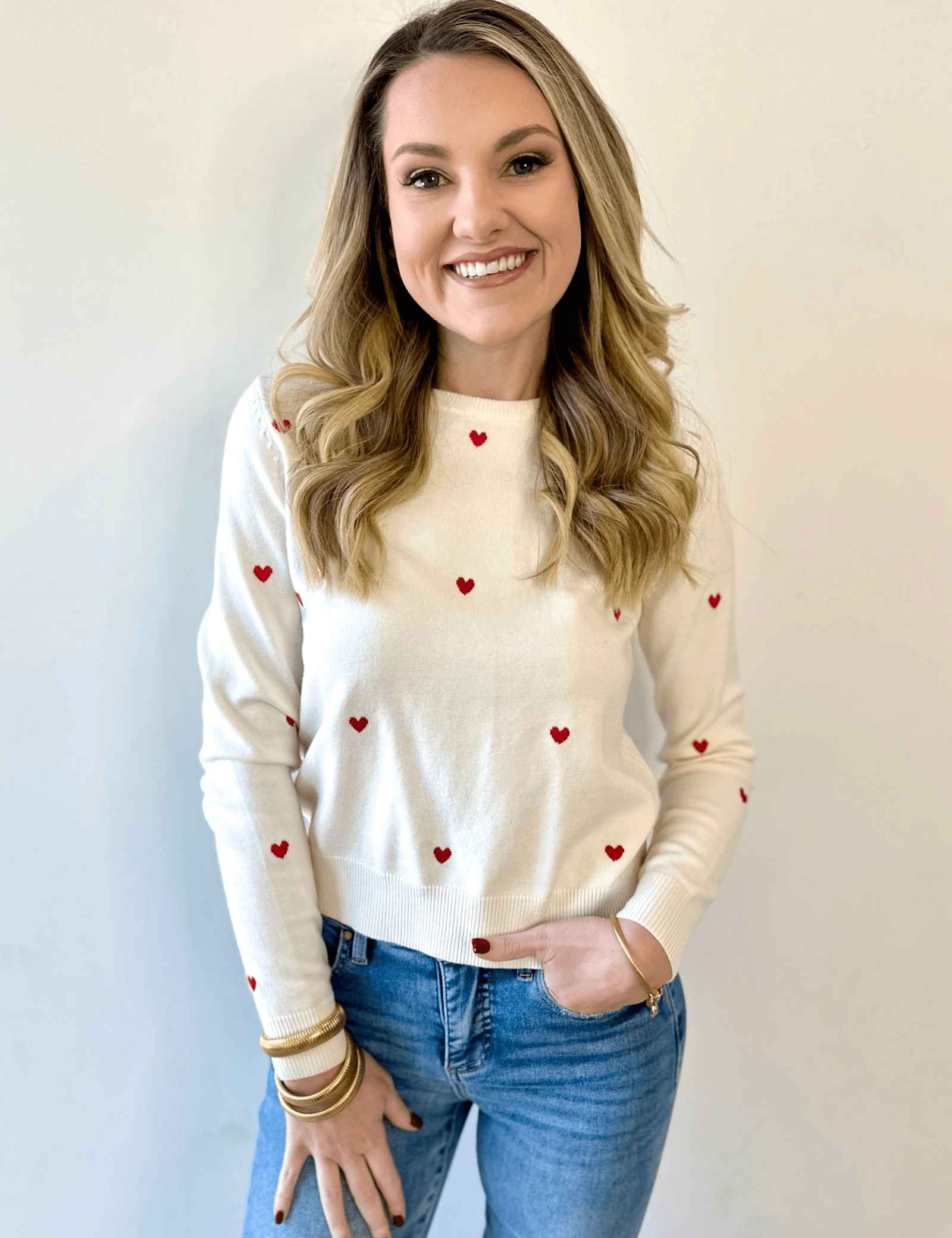 Polka Dot Heart Sweater - Red/Cream