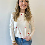 Polka Dot Heart Sweater - Red/Cream