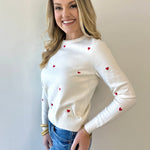 Polka Dot Heart Sweater - Red/Cream